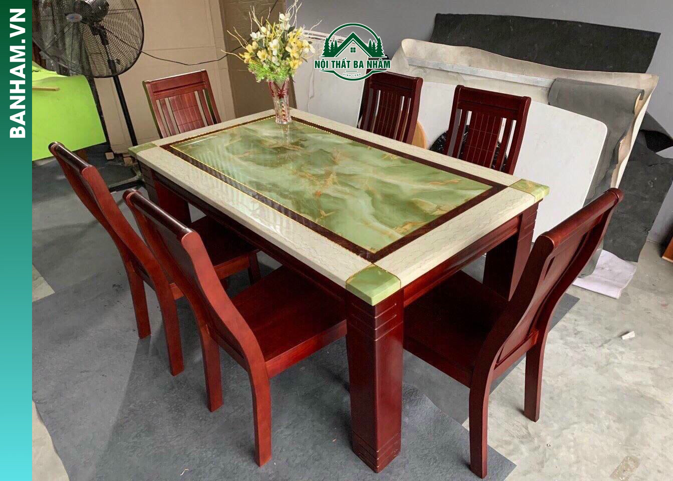 Bộ bàn ăn 6 ghế mặt đá vân