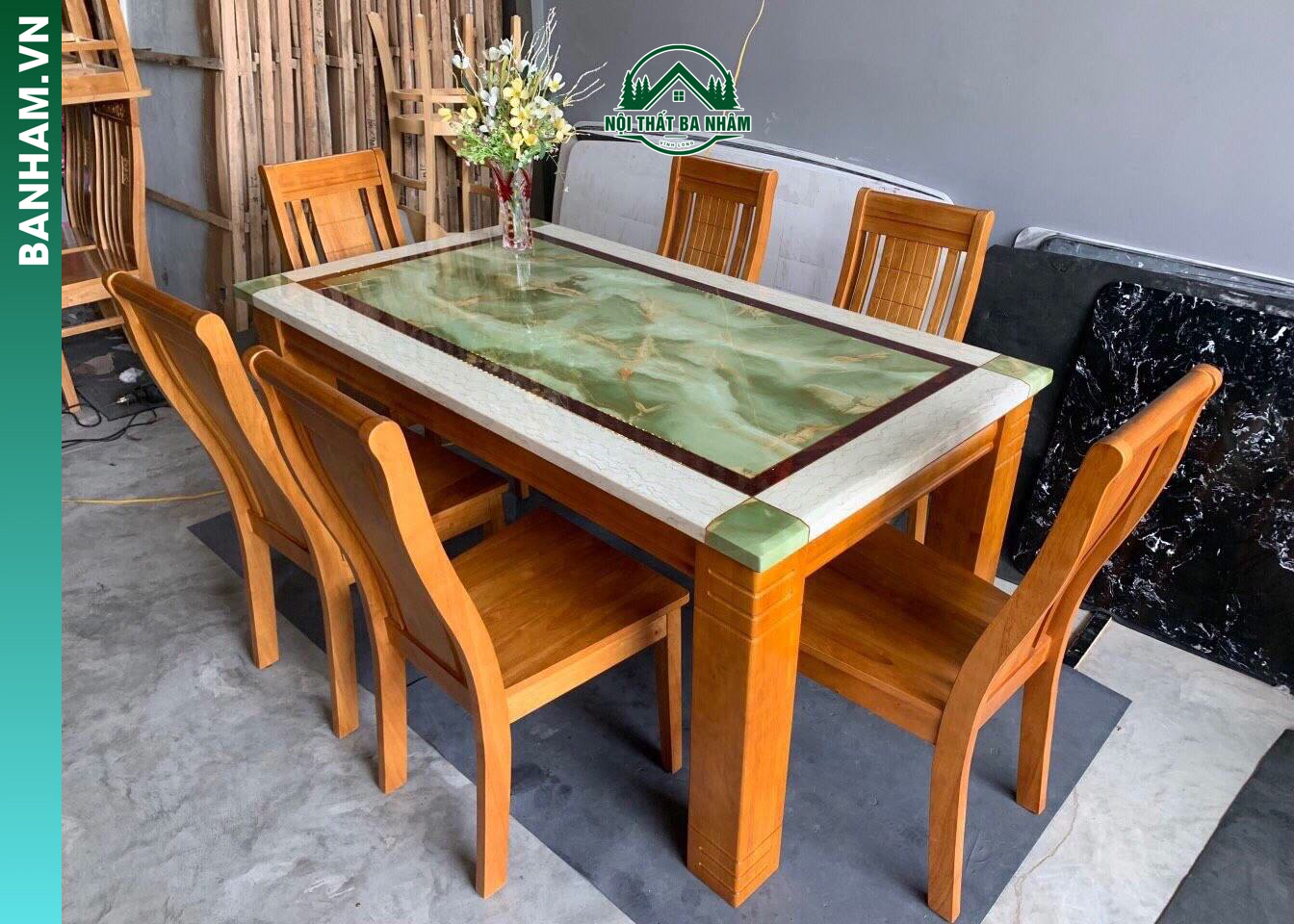 Bộ bàn ăn mặt đá 6 ghế tại Mỏ Cày, Bến Tre