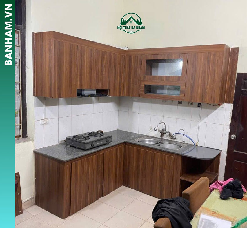 Tủ Bếp Nhựa Giả Gỗ chữ L