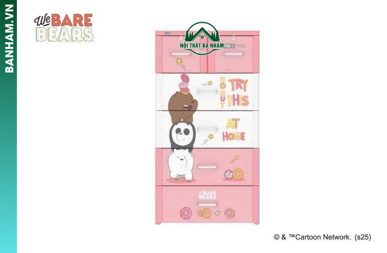 Tủ Nhựa We Bare Bears Màu Hồng