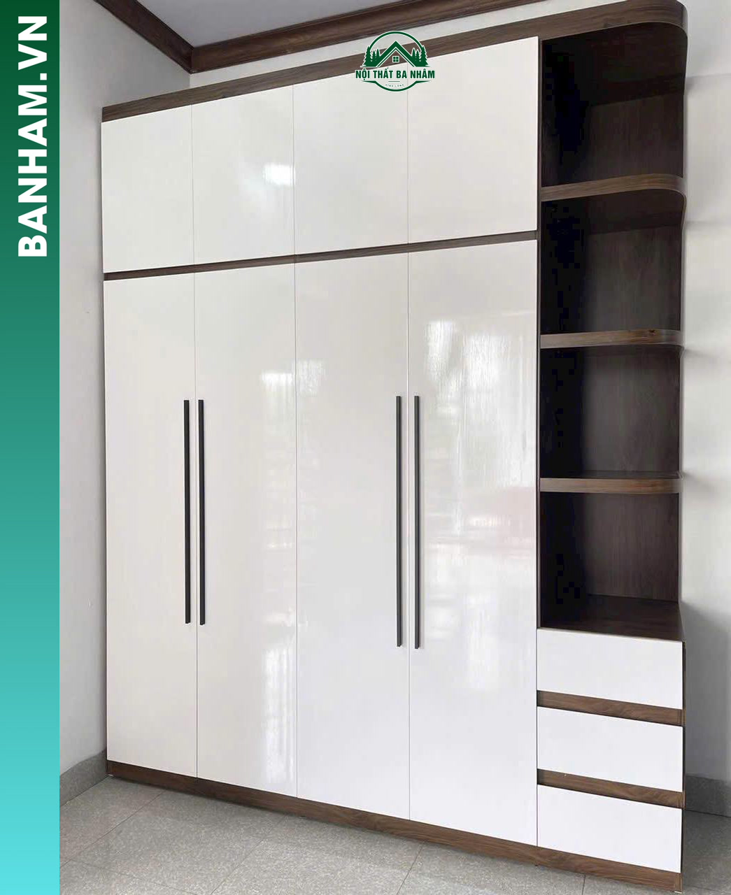 MẫuTủ Quần Áo 4 cánh 2 Tầng kết hợp bàn trang điểm Liền