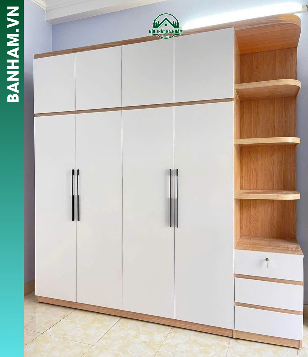 Mẫu Tủ Quần Áo 4 Cánh 1 Đợt Dài