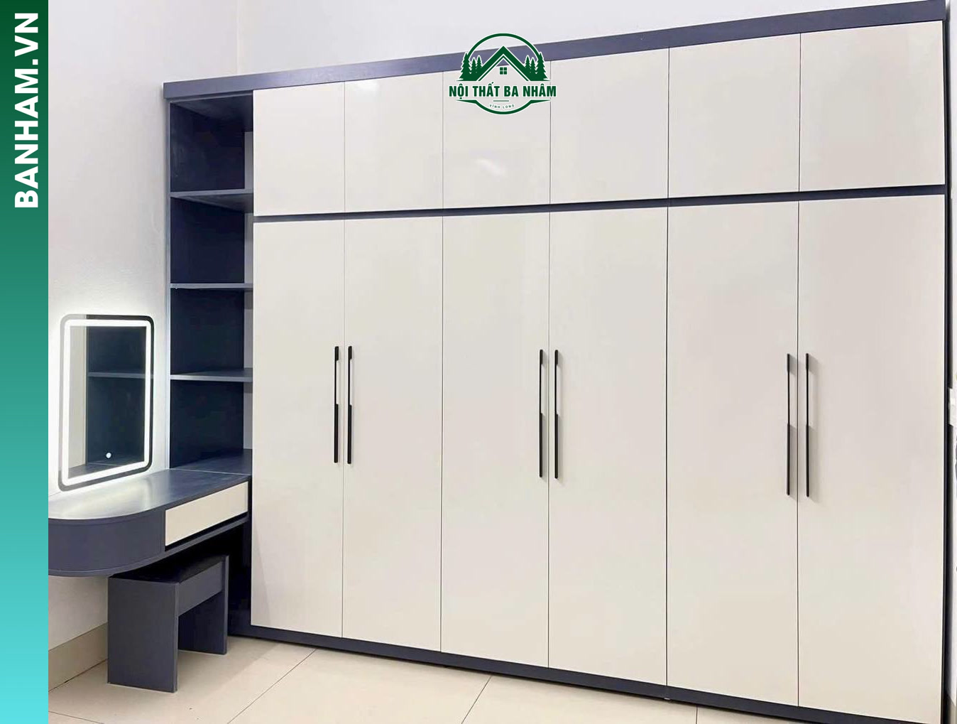 Mẫu Tủ Quần Áo 6 Cánh kết hợp bàn trang điểm