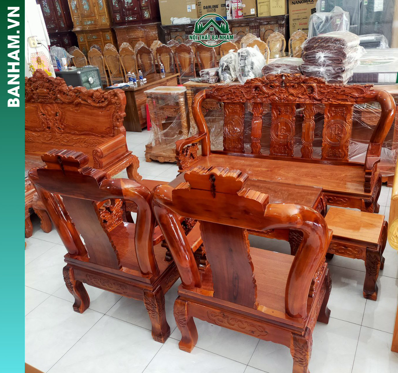 Bộ sofa gỗ chạm rồng cao cấp Bến Tre