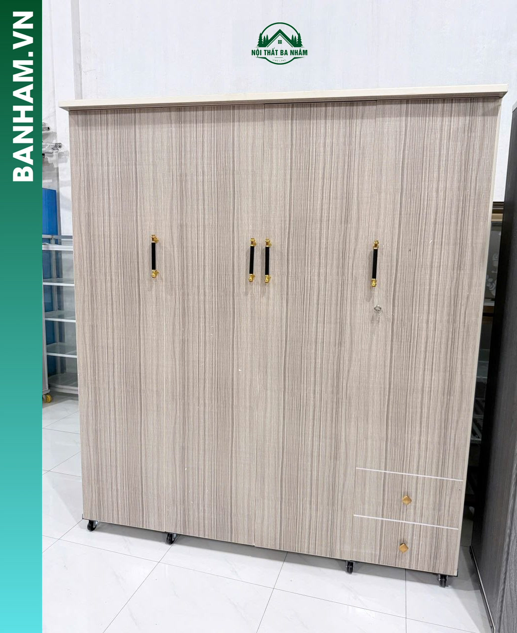 Tủ quần áo 4 cánh nhựa cao cấp vân gỗ sáng hiện đại tại Bến Tre