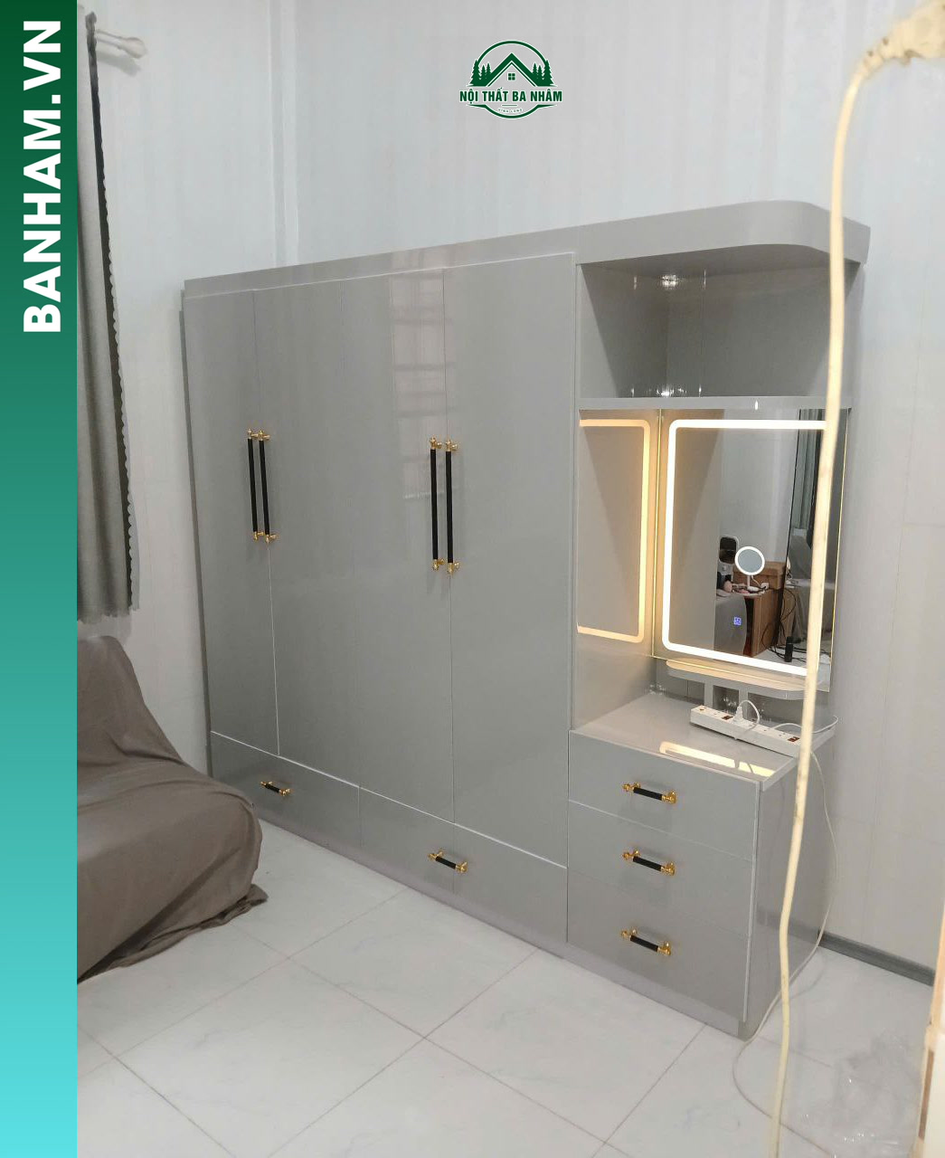 Tủ quần áo gỗ công nghiệp 4 cánh bàn trang điểm Bến Tre