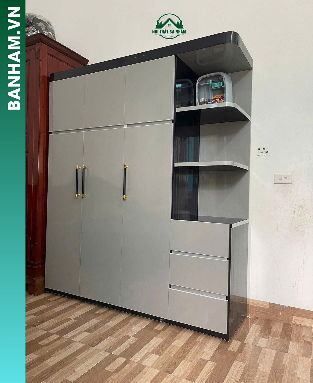 Tủ quần áo 4 cánh xám hiện đại Bến Tre