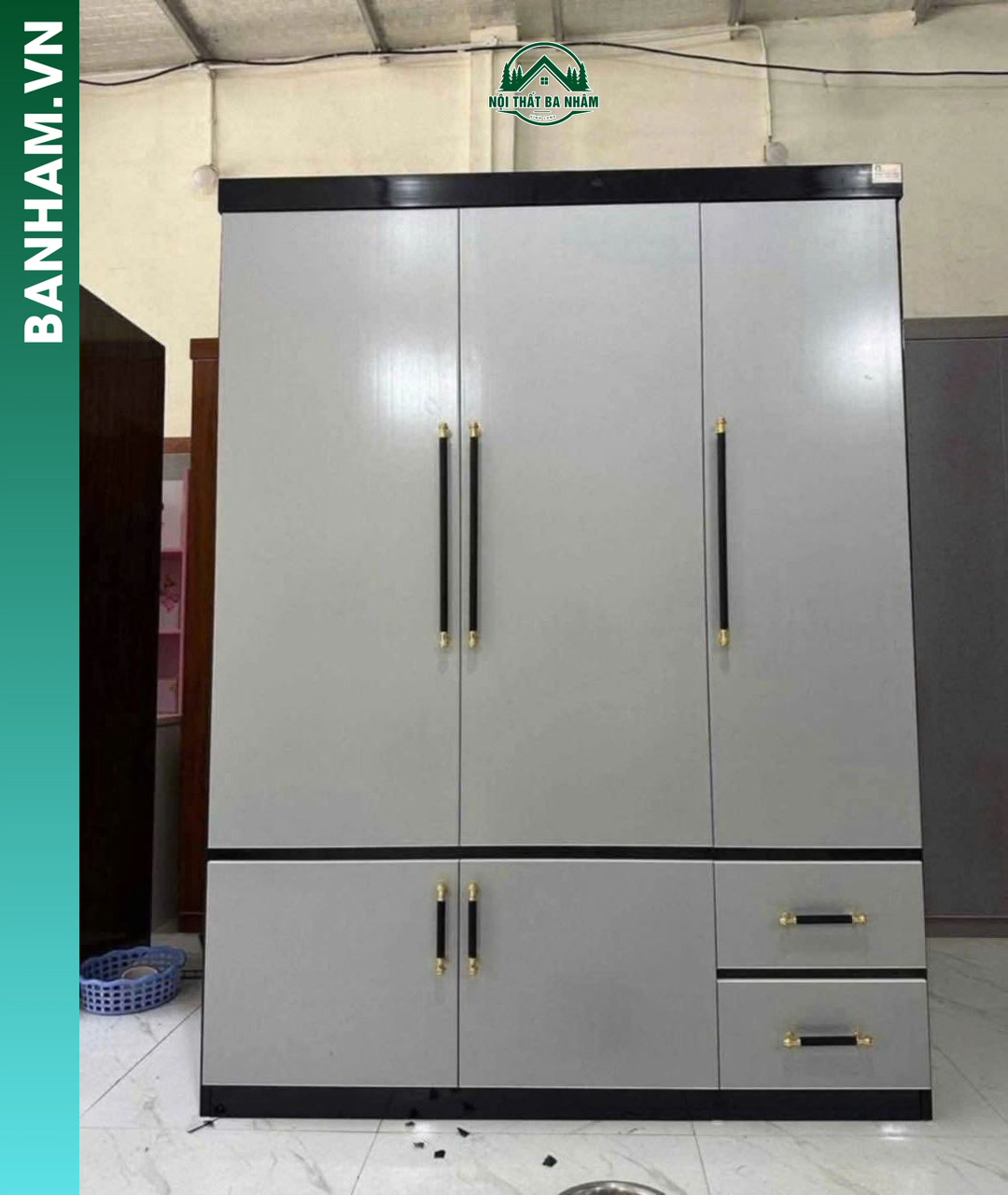 Tủ quần áo 3 cánh xám phối đen Bến Tre