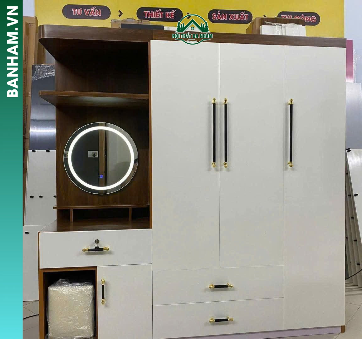 Tủ quần áo 3 cánh bàn trang điểm liền khối Bến Tre