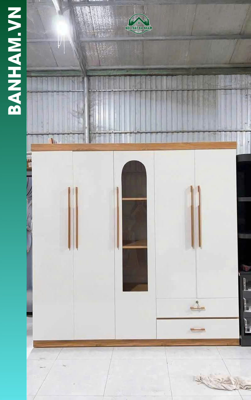Tủ quần áo 5 cánh phối kính trang trí Bến Tre