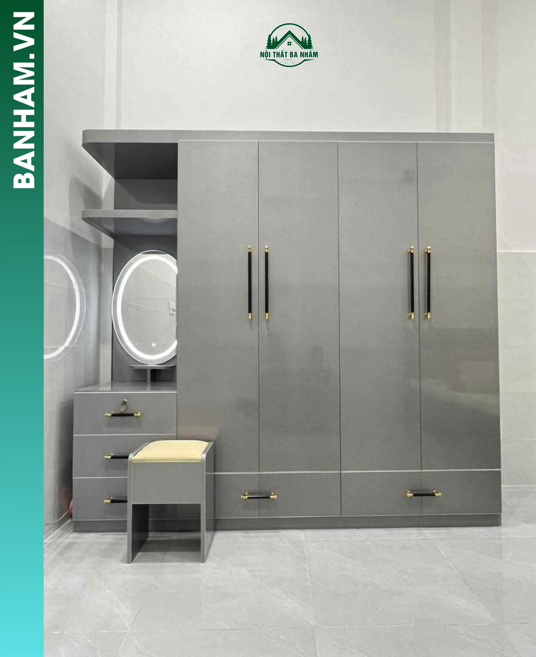 Tủ quần áo 4 cánh kèm bàn trang điểm liền tủ Bến Tre