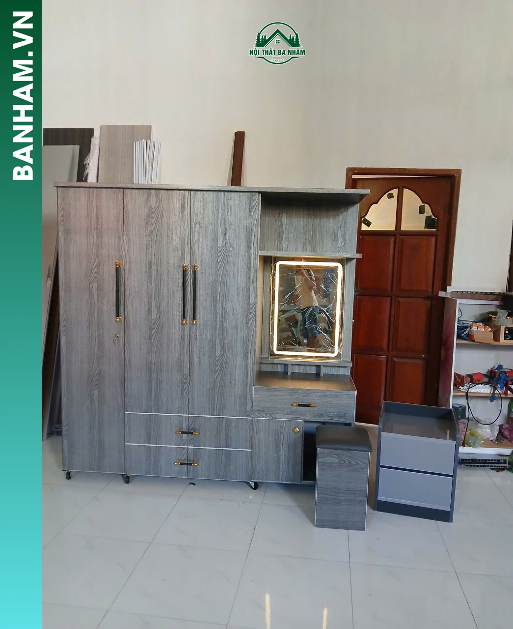 Tủ quần áo gỗ công nghiệp kèm bàn trang điểm Bến Tre