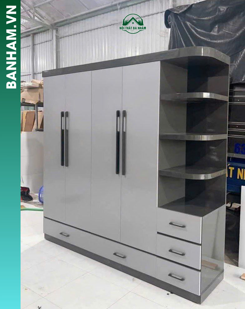 Tủ quần áo 4 cánh kèm kệ góc gỗ công nghiệp Bến Tre