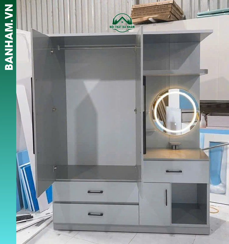 Tủ quần áo 2 cánh nhựa bàn trang điểm LED Bến Tre