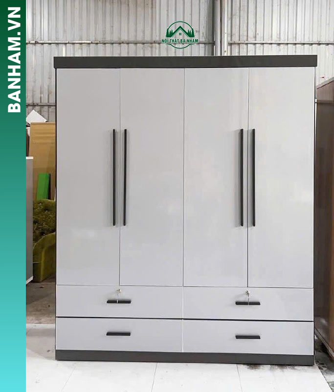 Tủ quần áo 4 cánh trắng 4 ngăn kéo Bến Tre