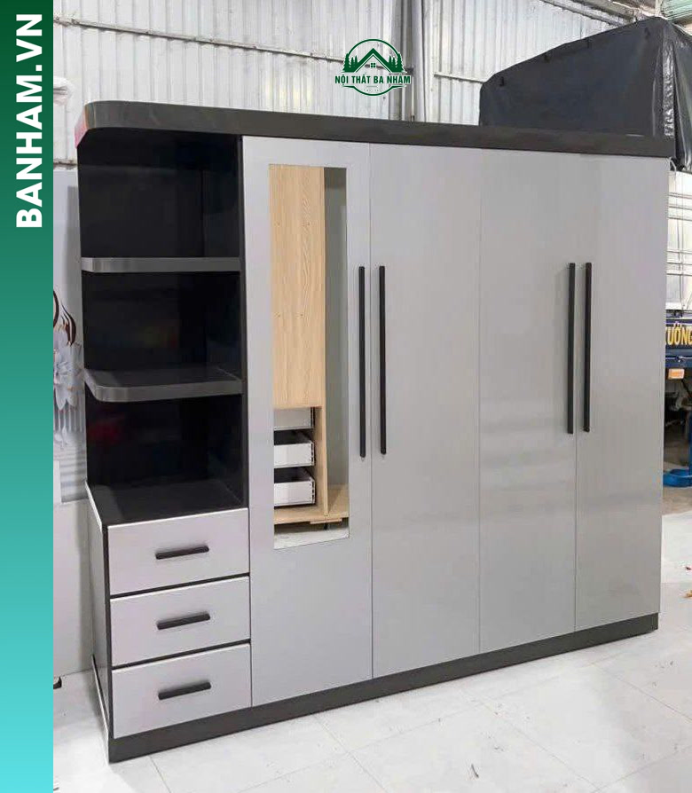 Tủ quần áo 4 cánh kệ hông 3 ngăn kéo Bến Tre