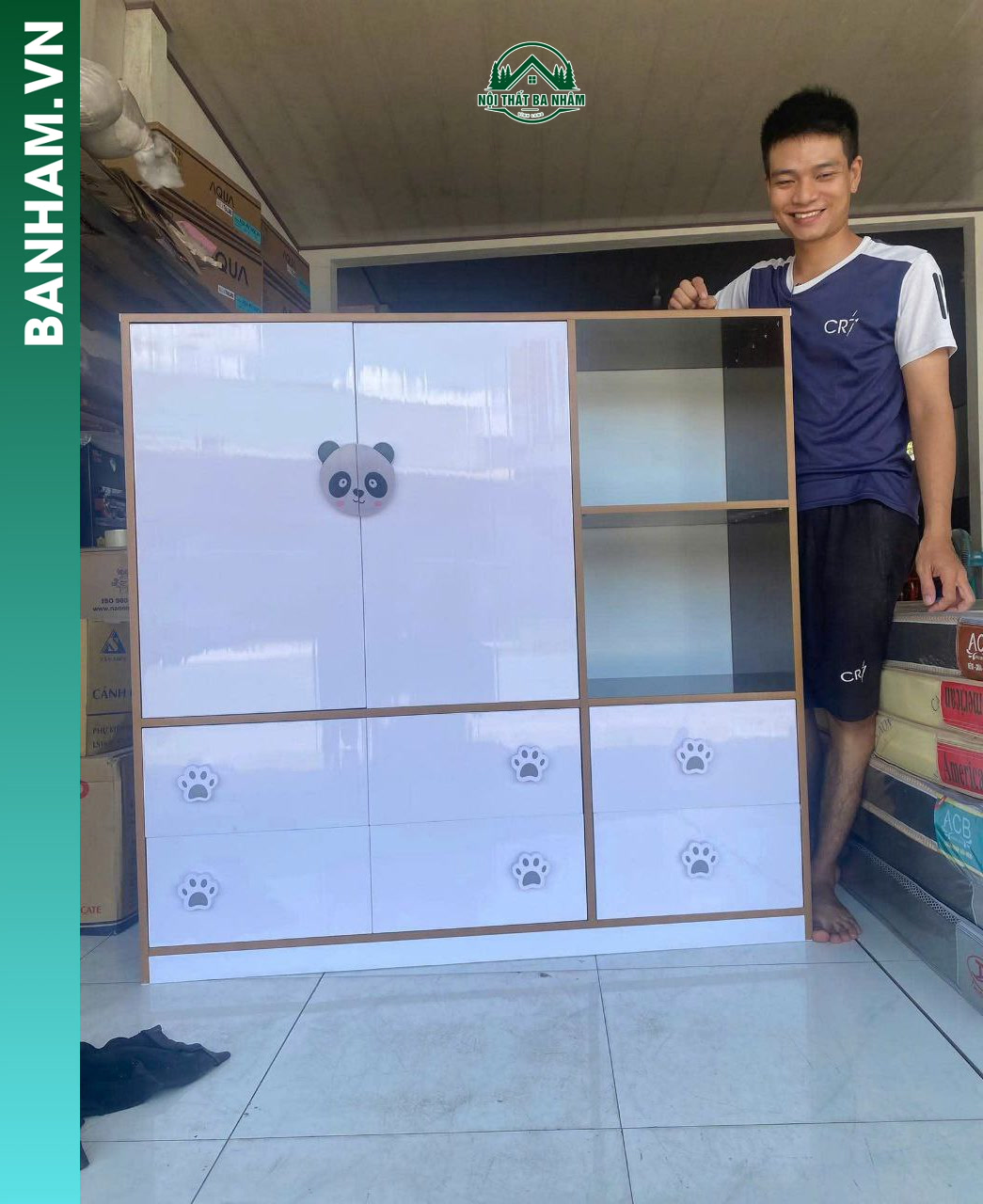 Tủ quần áo trẻ em 2 cánh panda 4 ngăn kéo Bến Tre