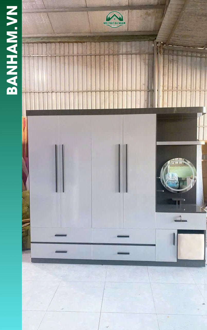 Tủ quần áo 4 cánh bàn trang điểm gương tròn Bến Tre