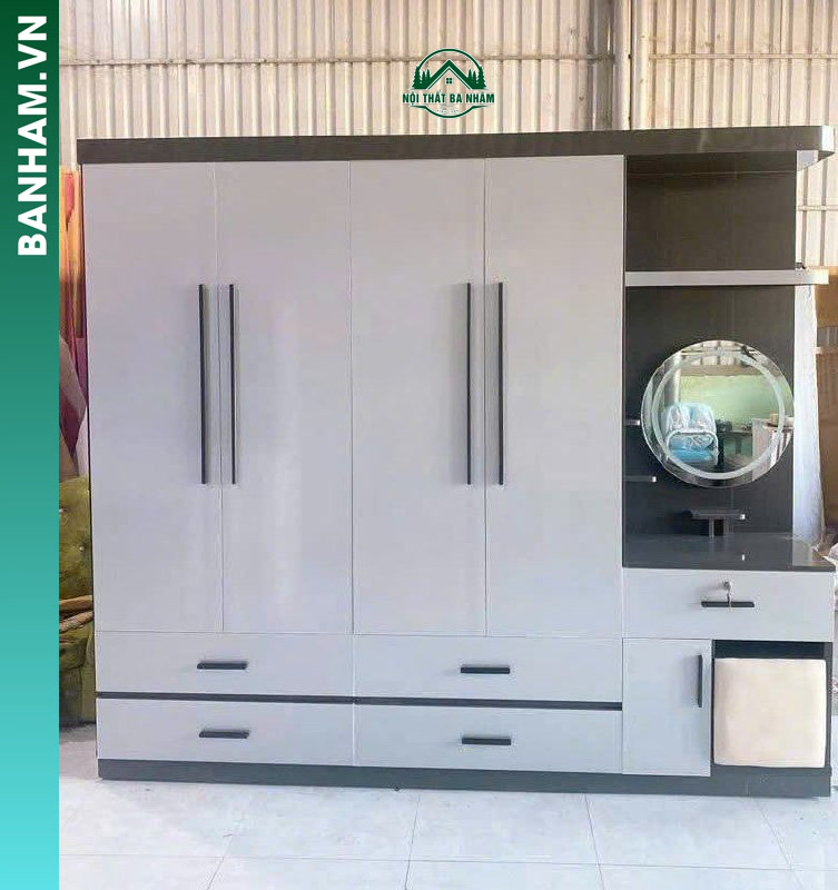 Tủ quần áo 4 cánh bàn trang điểm gương tròn Bến Tre