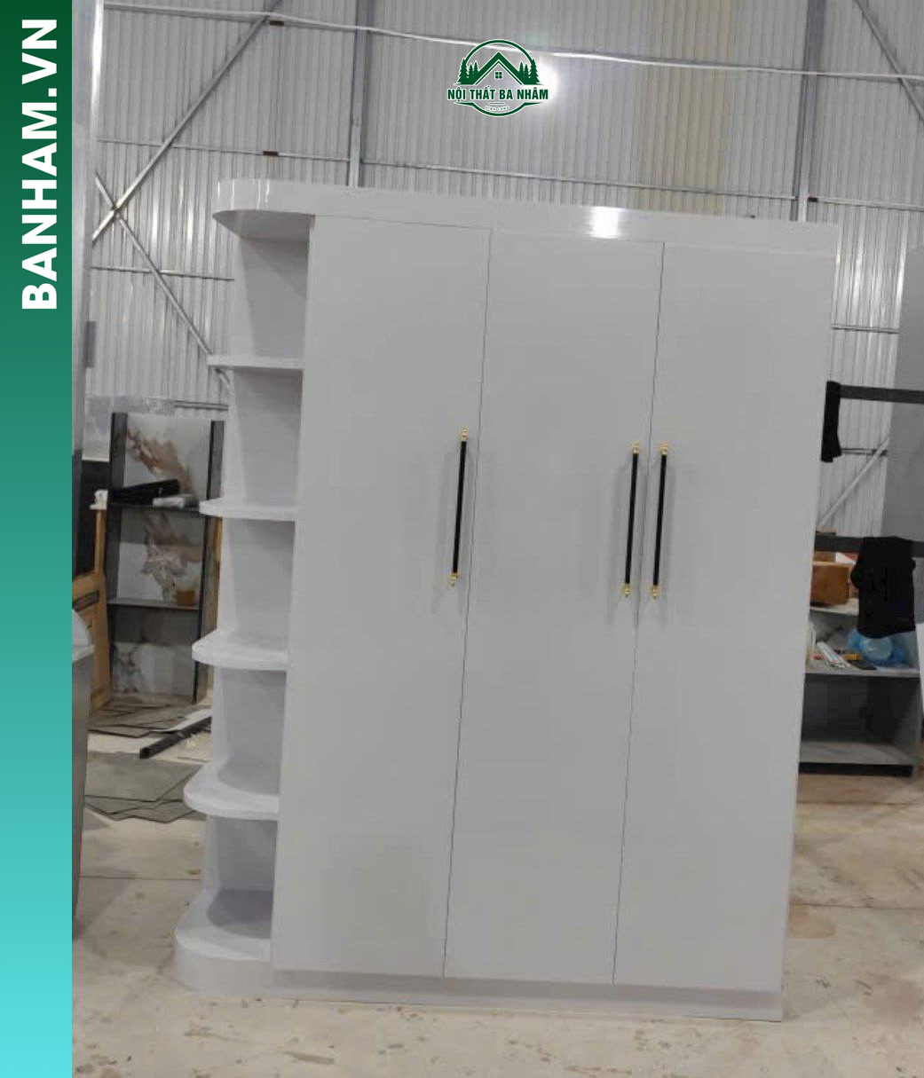 Tủ quần áo 2 cánh trắng kệ hông bo cong Bến Tre
