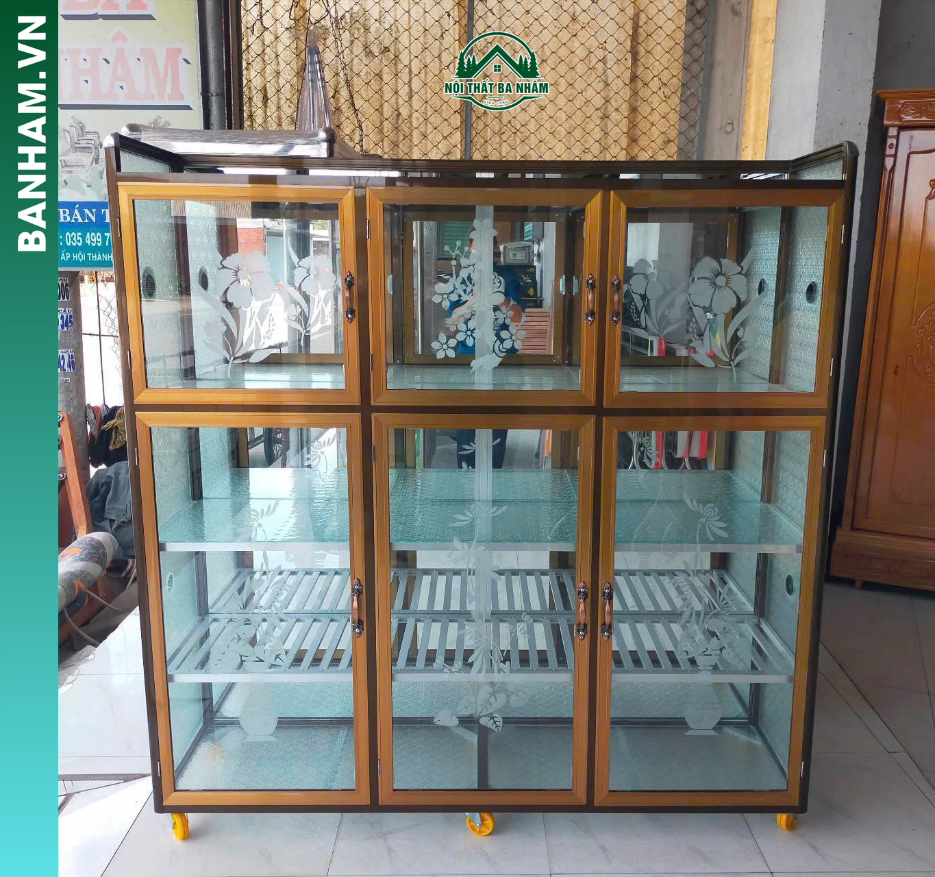 Tủ chén nhôm kính 6 cánh