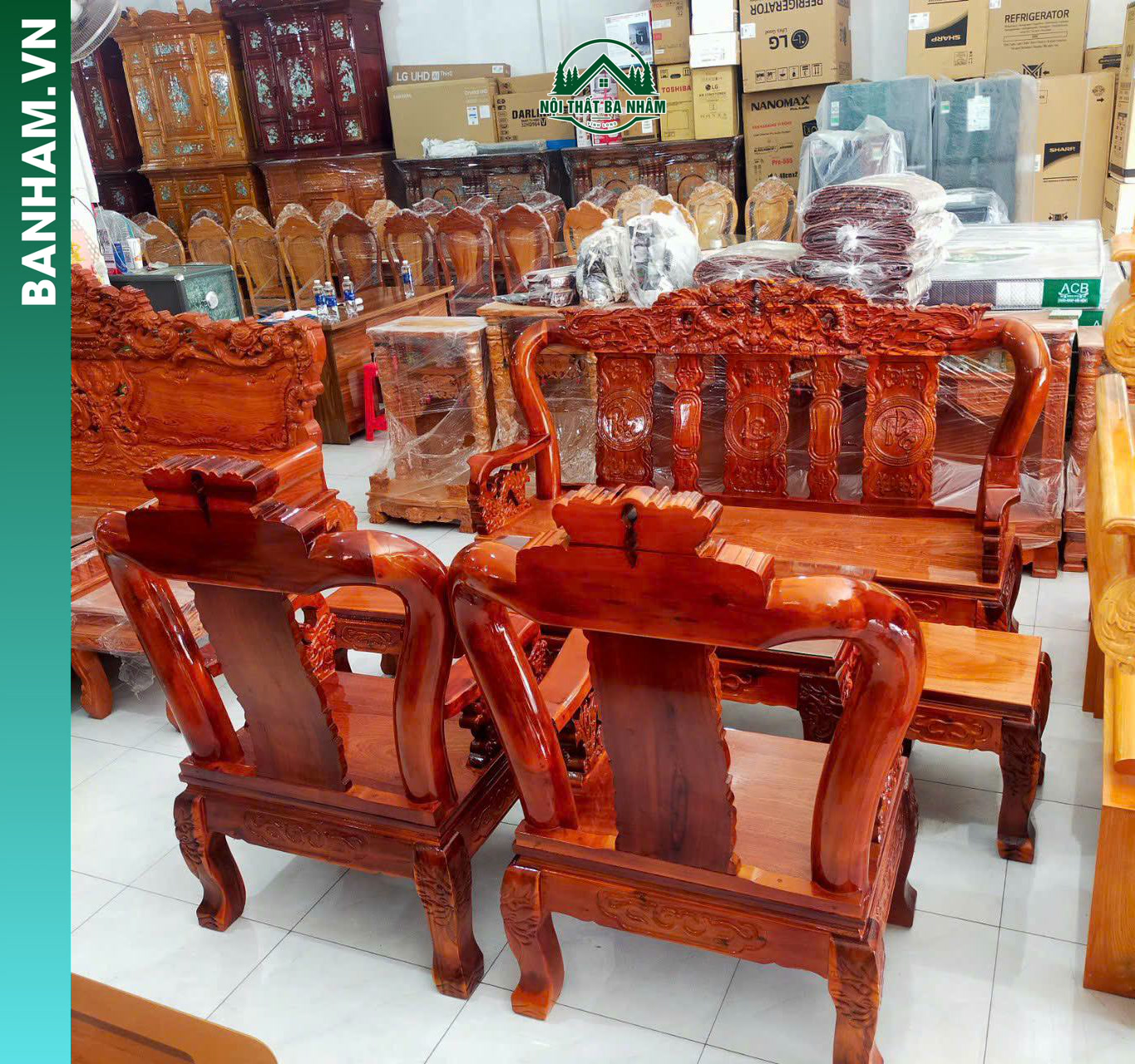 Bộ bàn ghế gỗ phòng khách chạm khắc