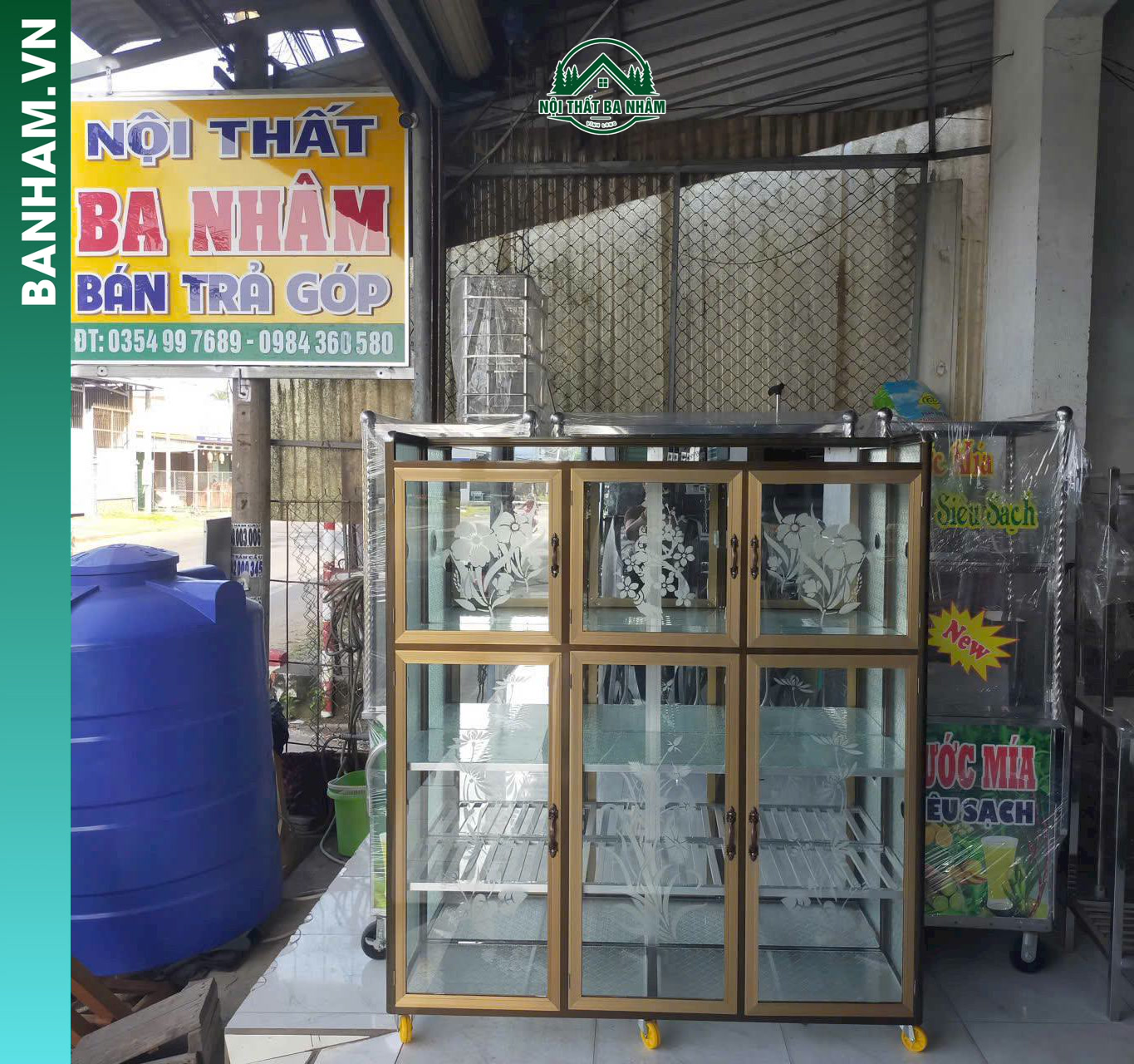 Tủ chén nhôm kính 6 cánh