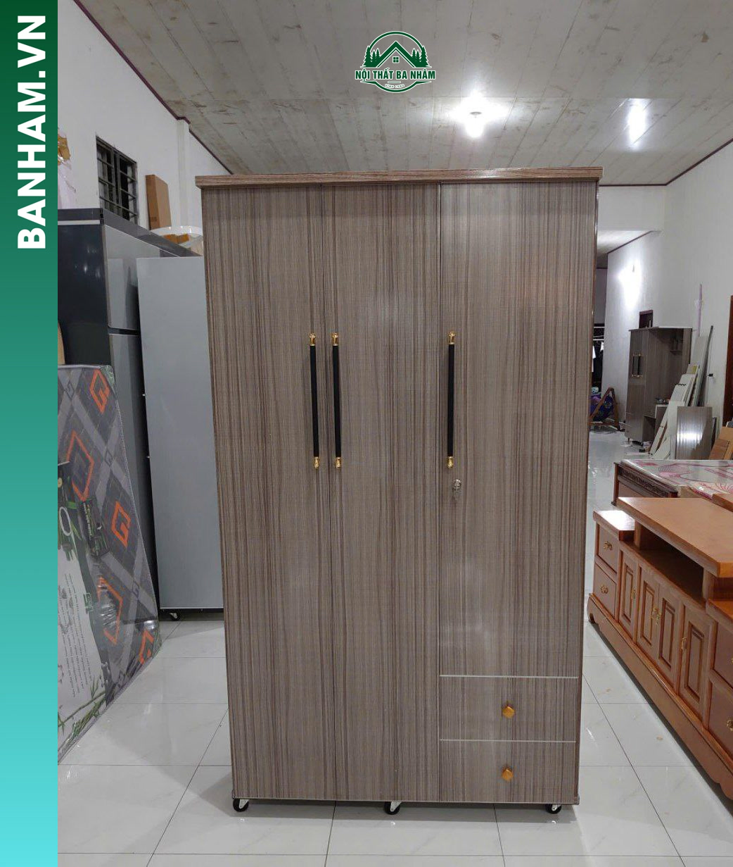 Tủ quần áo 3 cánh vân gỗ sọc dọc 2 ngăn kéo Bến Tre