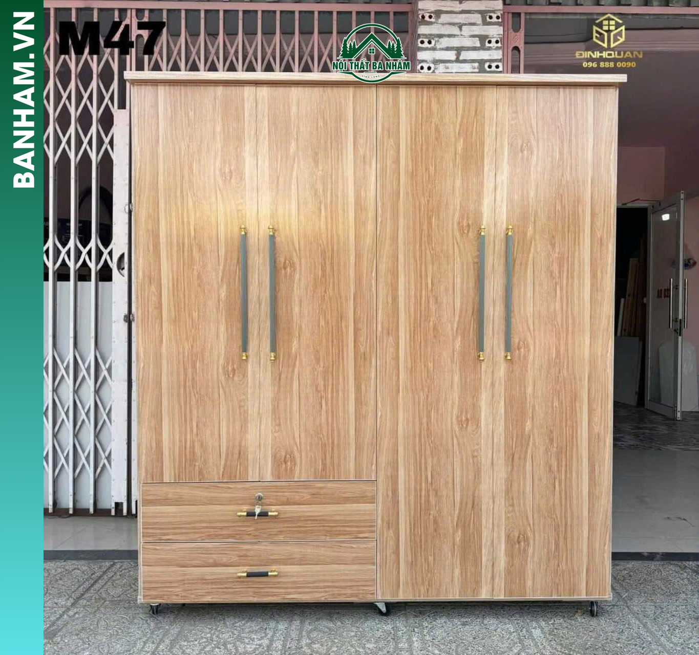 Tủ quần áo 4 cánh vân gỗ M47 2 ngăn kéo Bến Tre