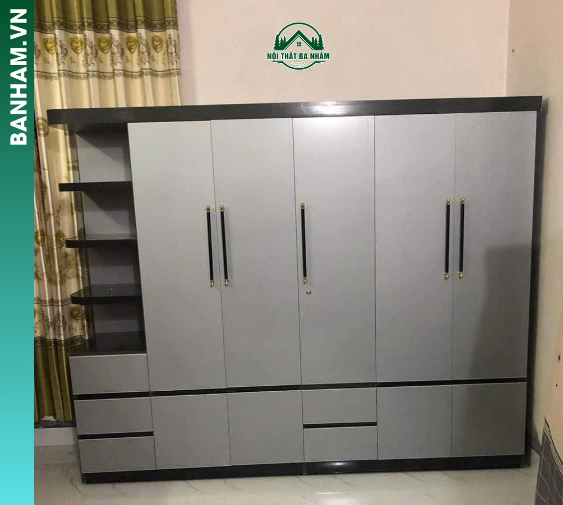 Tủ quần áo 5 cánh xám kệ hông 3 ngăn kéo Bến Tre