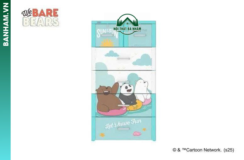Tủ nhựa 5 tầng We Bare Bears xanh Bến Tre