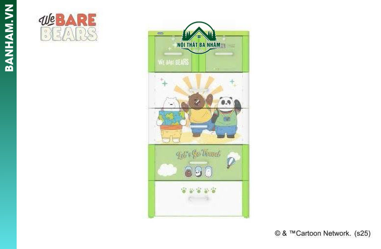 Tủ nhựa 5 tầng We Bare Bears xanh lá Bến Tre