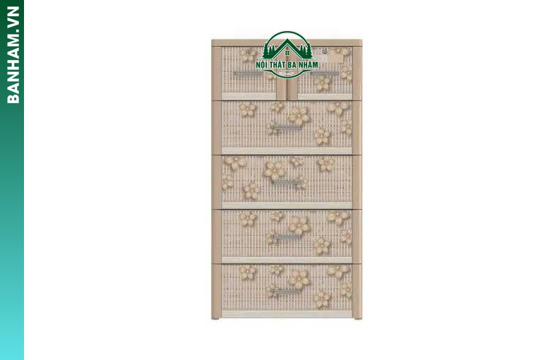 Tủ nhựa 5 tầng họa tiết hoa nổi kem Bến Tre