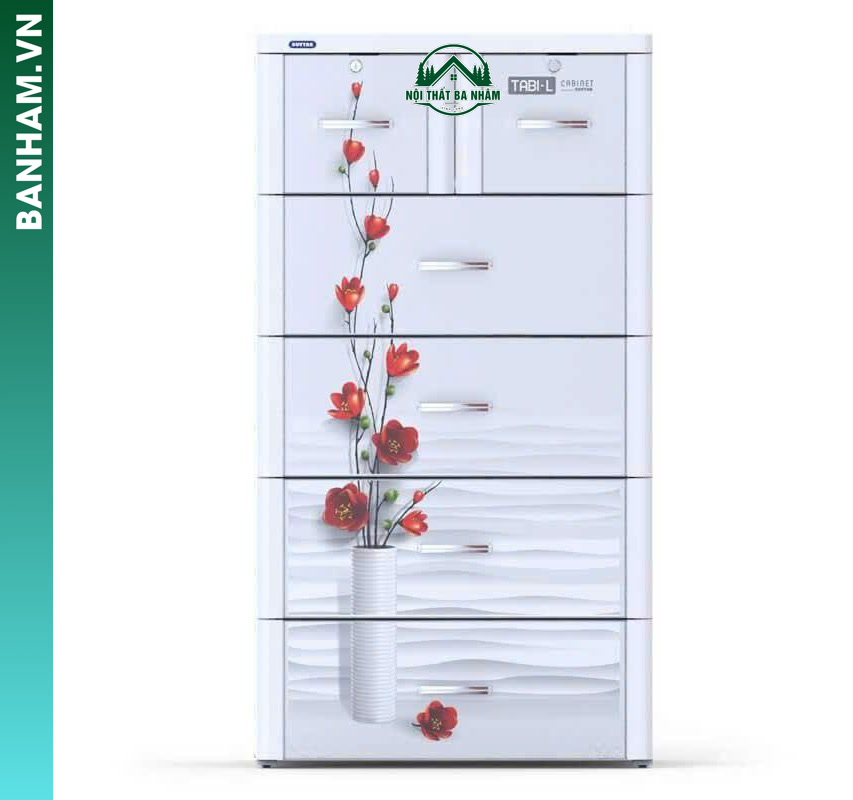 Tủ nhựa 5 tầng hoa đỏ nền trắng Bến Tre