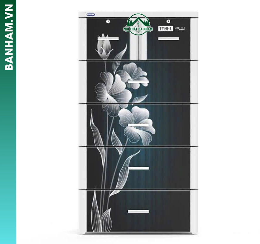 Tủ nhựa 5 tầng hoa trắng nền đen Bến Tre
