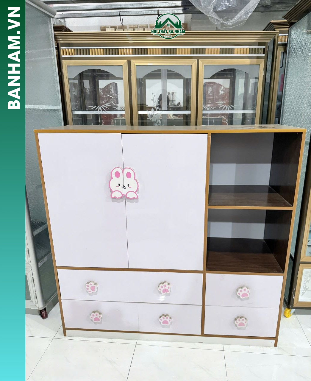 Tủ nhựa cao cấp đa năng phối trắng – vân gỗ tại Bến Tre