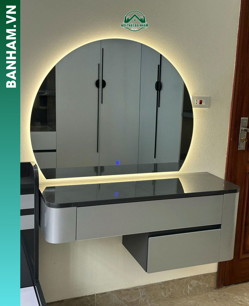 Bàn trang điểm treo tường gương tròn LED Bến Tre