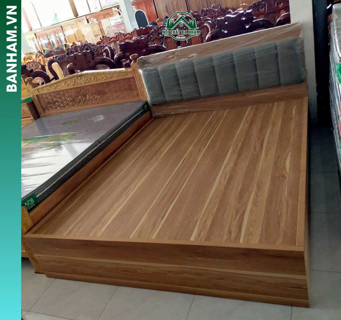 Giường ngủ gỗ công nghiệp vân gỗ sáng