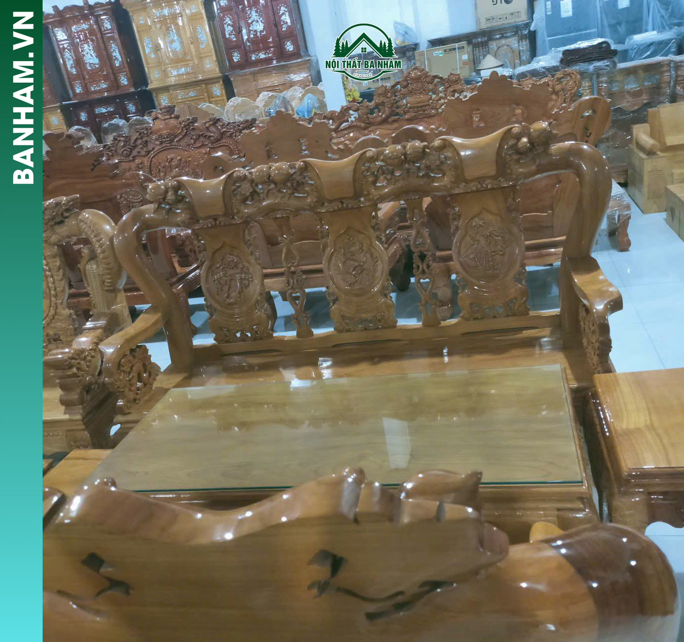 Bộ bàn ghế Salon chạm tích gỗ tự nhiên