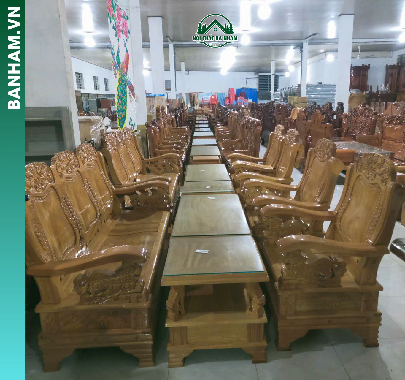 Bộ bàn ghế salon gỗ tự nhiên chạm rồng