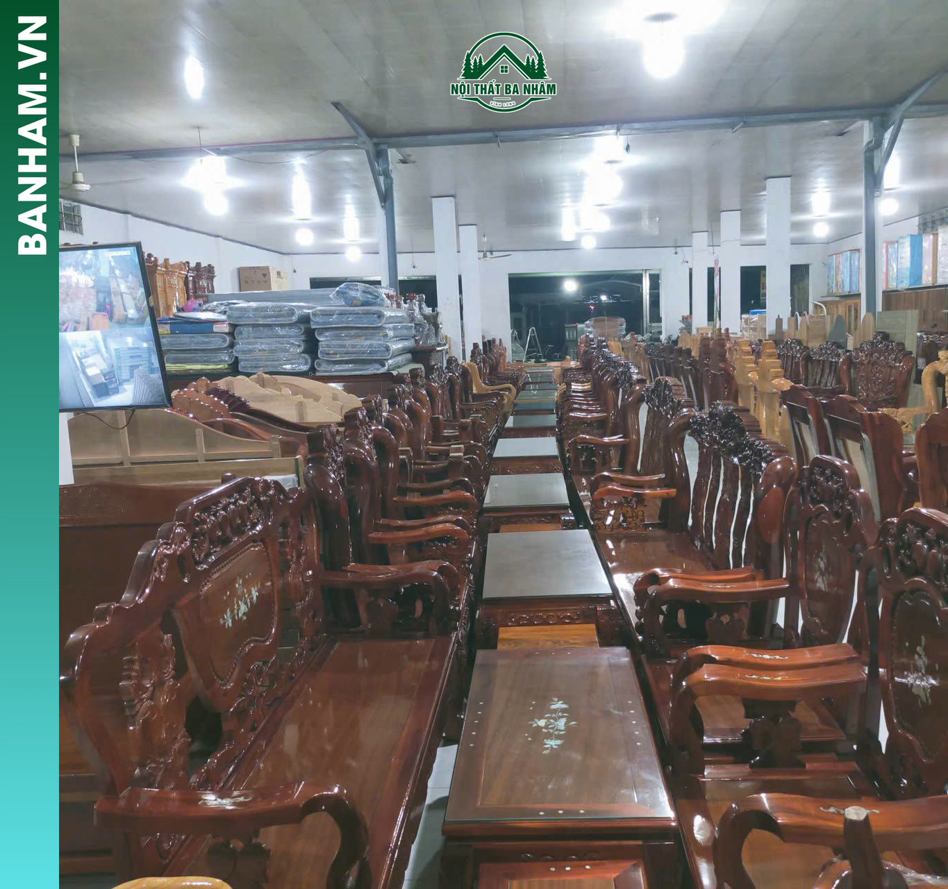 Bộ bàn ghế salon gỗ tự nhiên chạm hoa lá