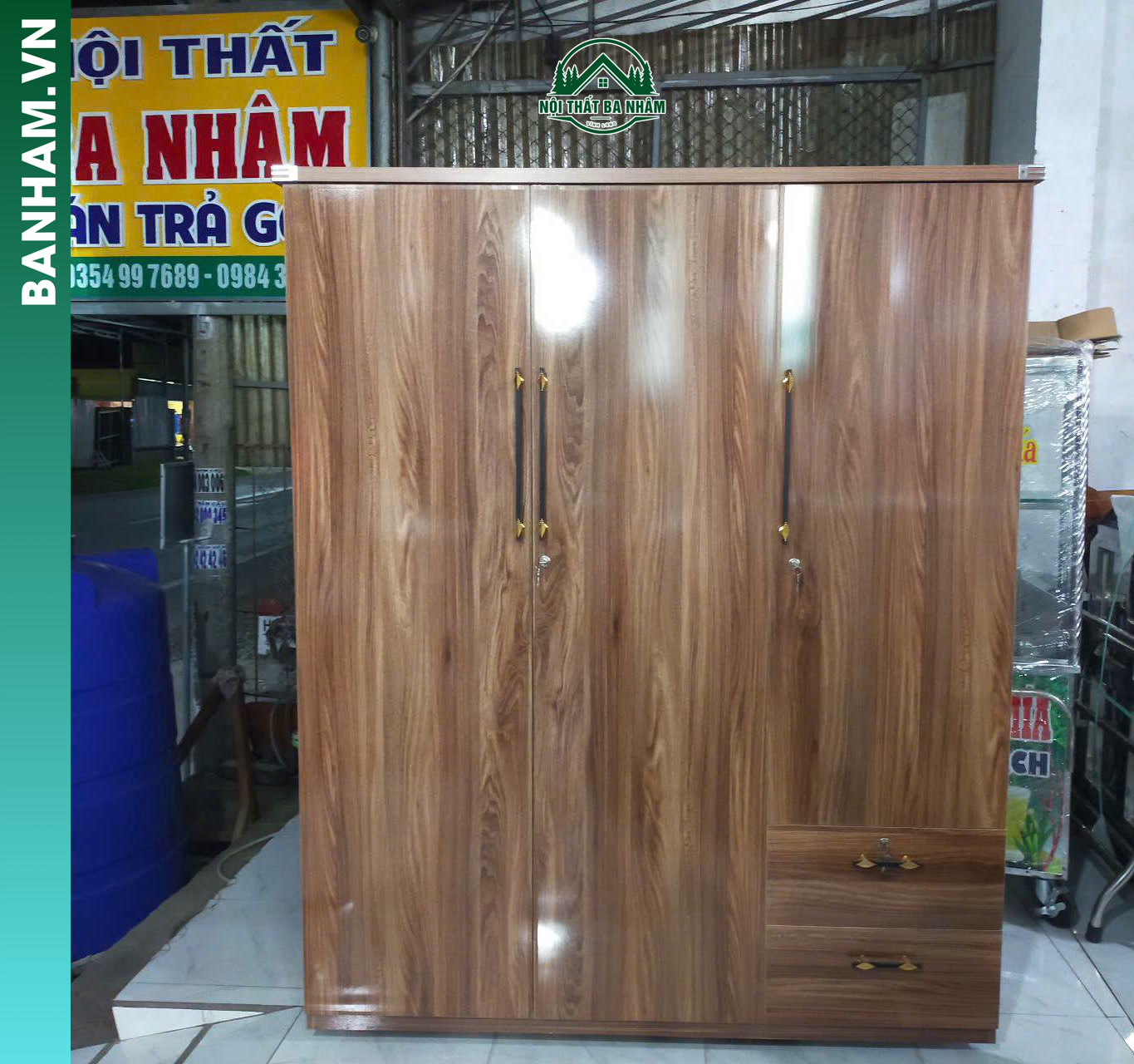 Tủ quần áo gỗ công nghiệp vân óc chó 3 cánh