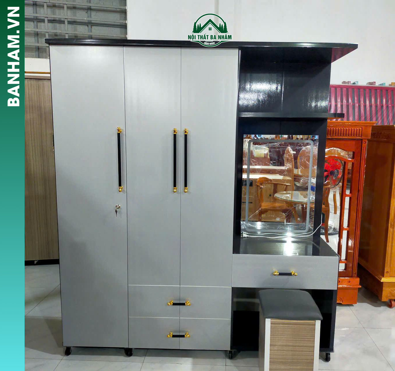 Tủ quần áo kết hợp bàn trang điểm hiện đại