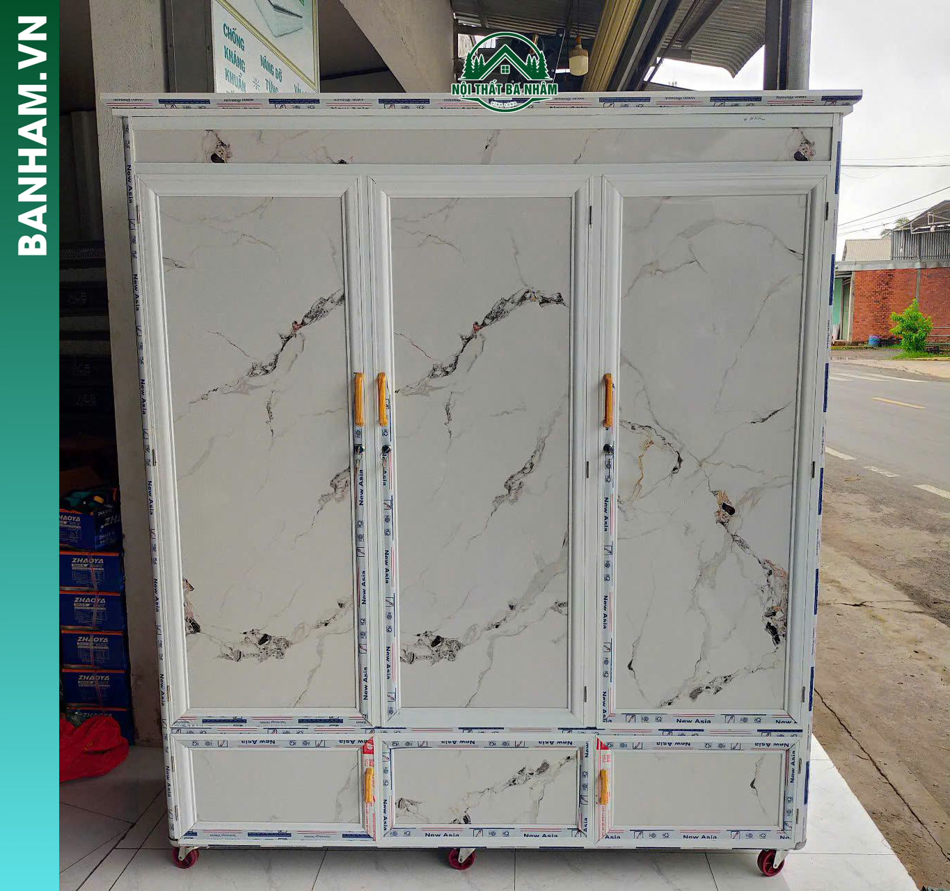Tủ quần áo 3 cánh vân đá trắng cao cấp