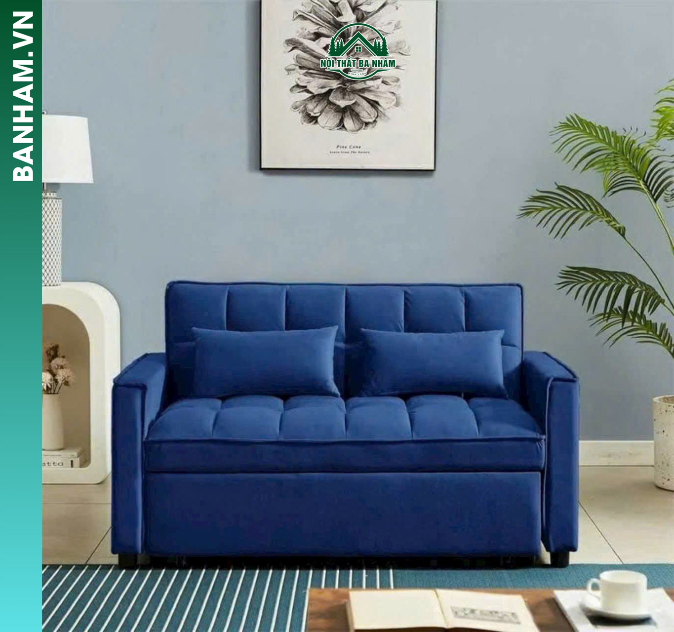 Ghế sofa băng bọc nỉ xanh