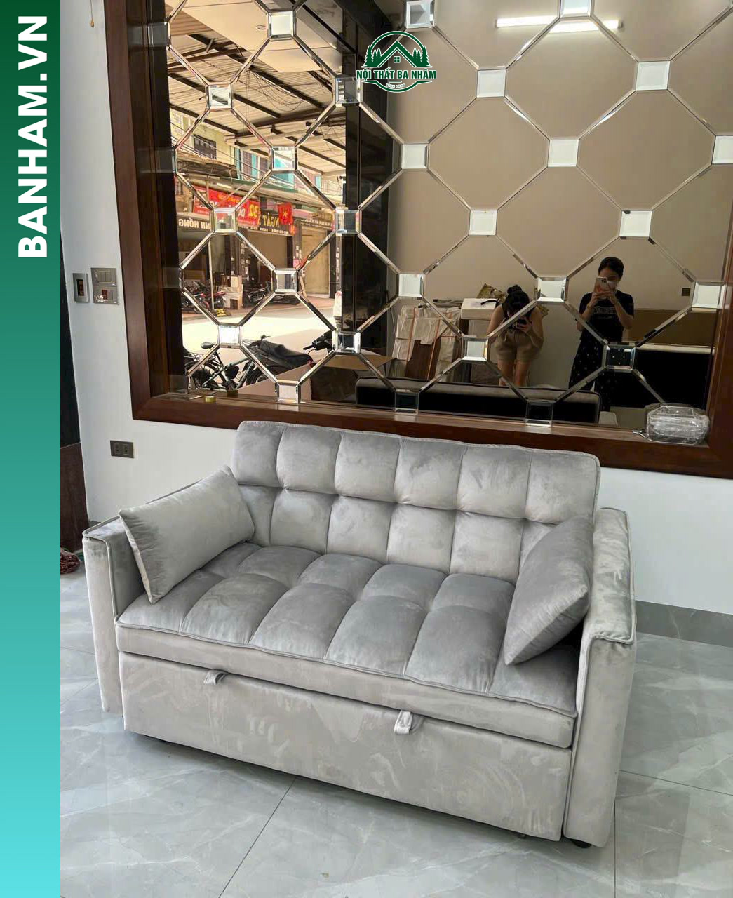 Ghế sofa băng bọc nỉ xám