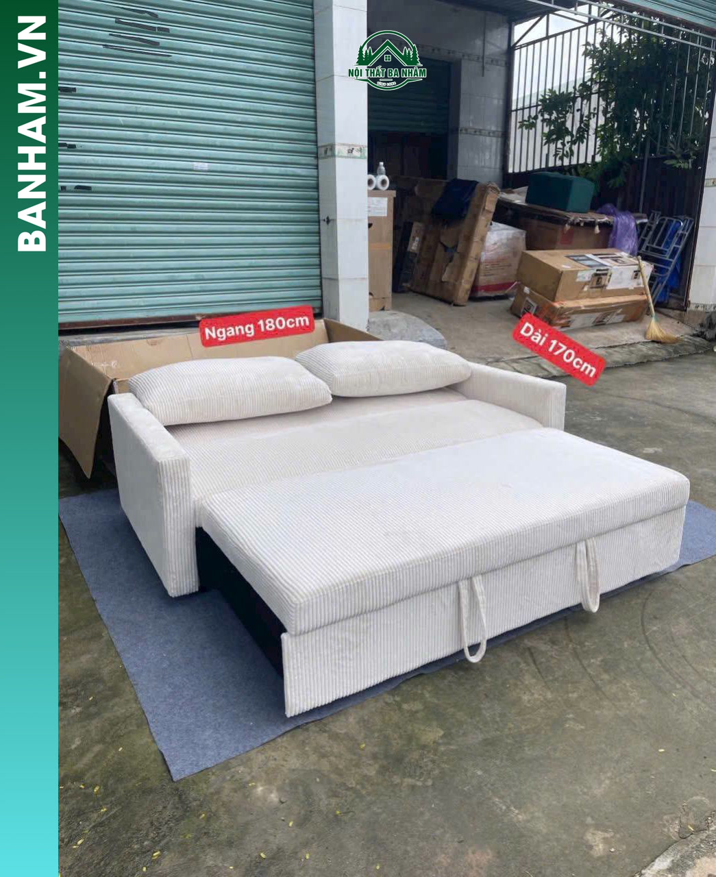 Ghế sofa giường bọc nỉ trắng