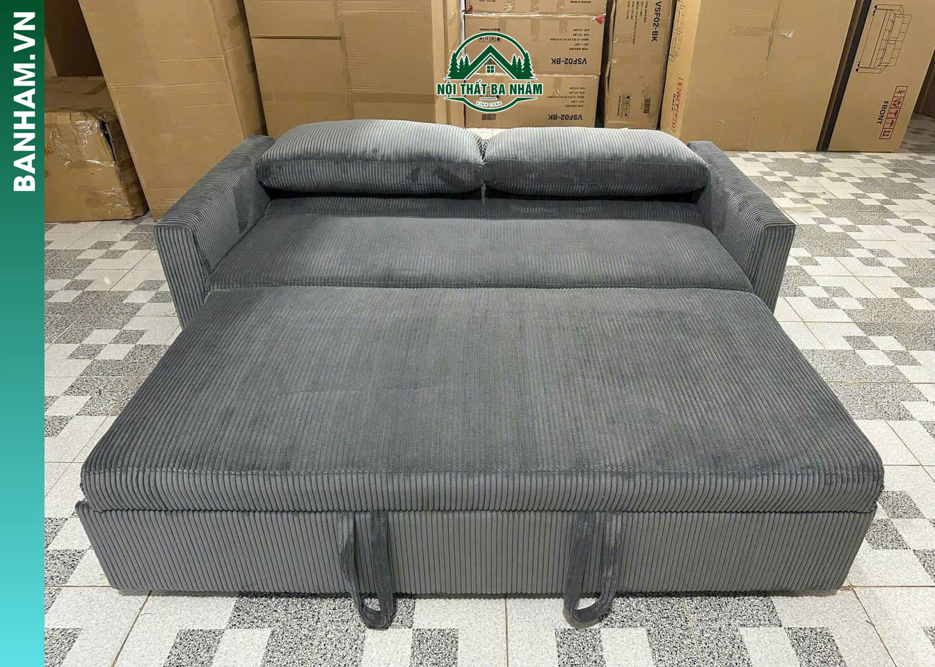 Ghế sofa giường bọc nỉ xám gân