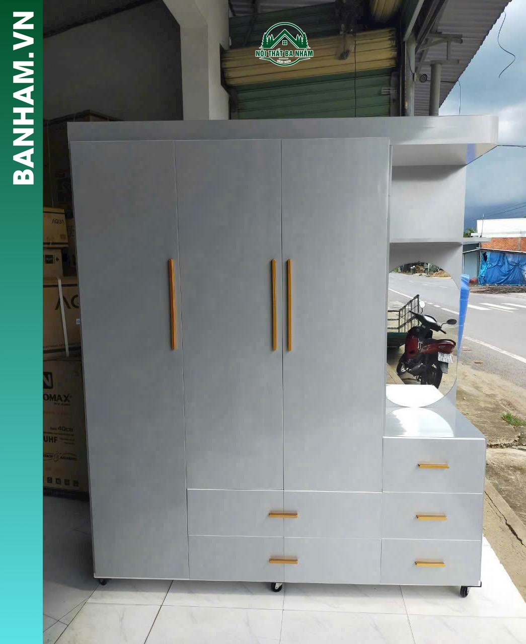 Tủ quần áo kết hợp bàn trang điểm hiện đại