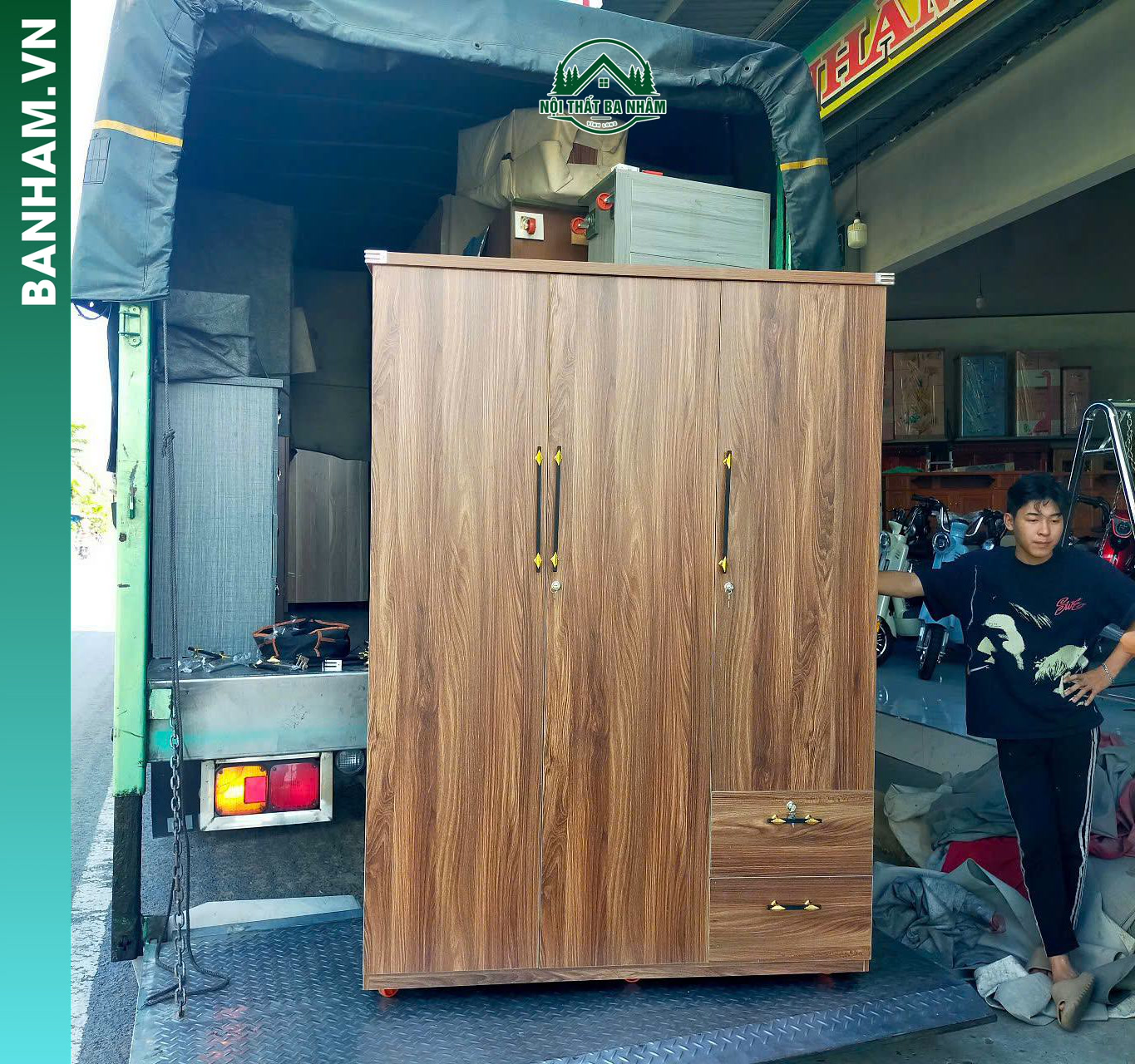 Tủ quần áo MDF vân gỗ nâu 3 cánh